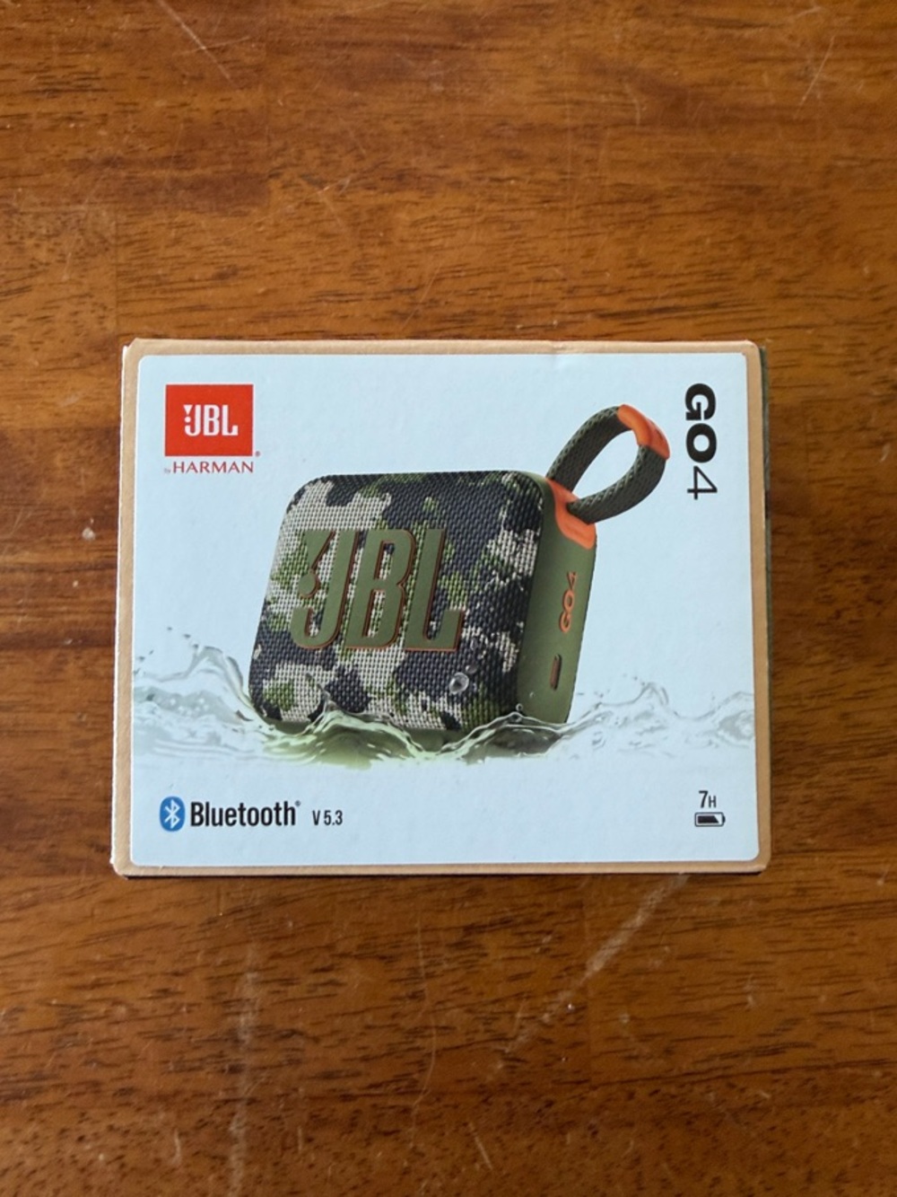 JBL Go 4 Portable Bluetooth Speaker - Green Camo with Orange Accent